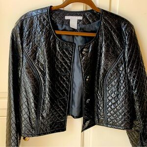 Faux patent leather jacket with buttons
